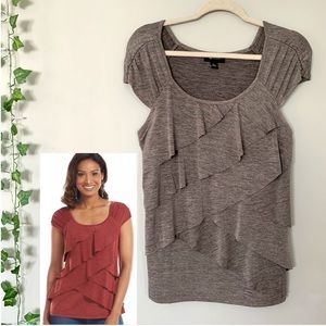 AB Studio Grey Ruffled Short Sleeve Women’s Top